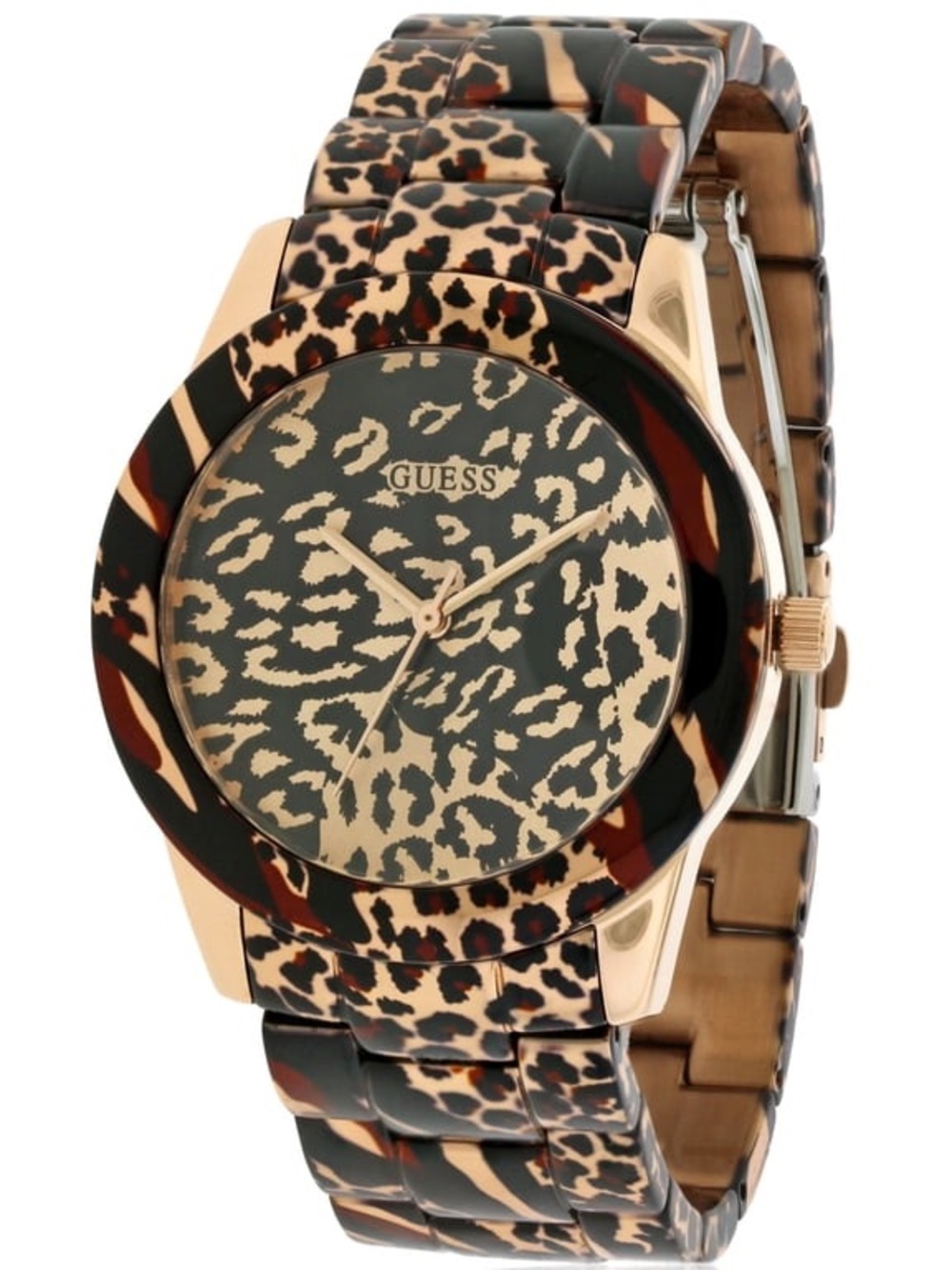 GUESS Women's Leopard Print Watch in Brown and Gold